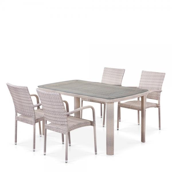 Комплект плетеной мебели T256C/Y376C-W85 Latte (4+1) + подушки на стульях