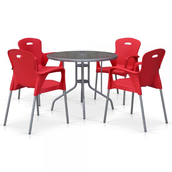 Комплект мебели для летнего кафе TD90/XRF065BR-Red (4+1)